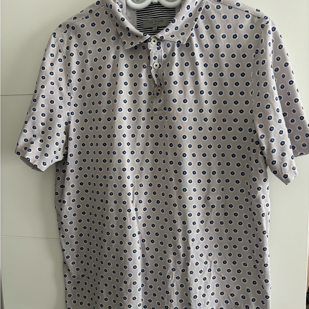 Ted Baker Gray and Blue Polka Dot Polo Shirt
